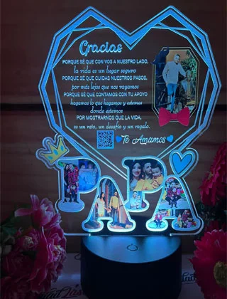 Lámpara LED Corazón y dedicatoria para papá · Fotografía 3